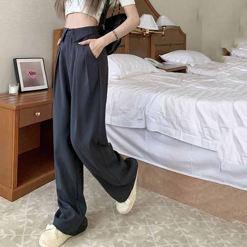 Rimocy Fashion Design Hlače visokog struka Ženske korejske ravne široke hlače 2023 Ženske nove jesenske uredske široke hlače Žene