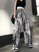 HOUZHOU Hippie Gothic Tie Dye crne fluidne hlače Ženske harajuku korejske hlače prekomjernih širokih nogavica Ženske široke trenirke