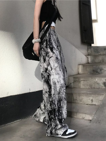 HOUZHOU Hippie Gothic Tie Dye Μαύρο Fluid Παντελόνι Γυναικείο Harajuku Κορεάτικο στυλ Oversize Παντελόνι Φαρδύ Γυναικείο Φαρδύ παντελόνι