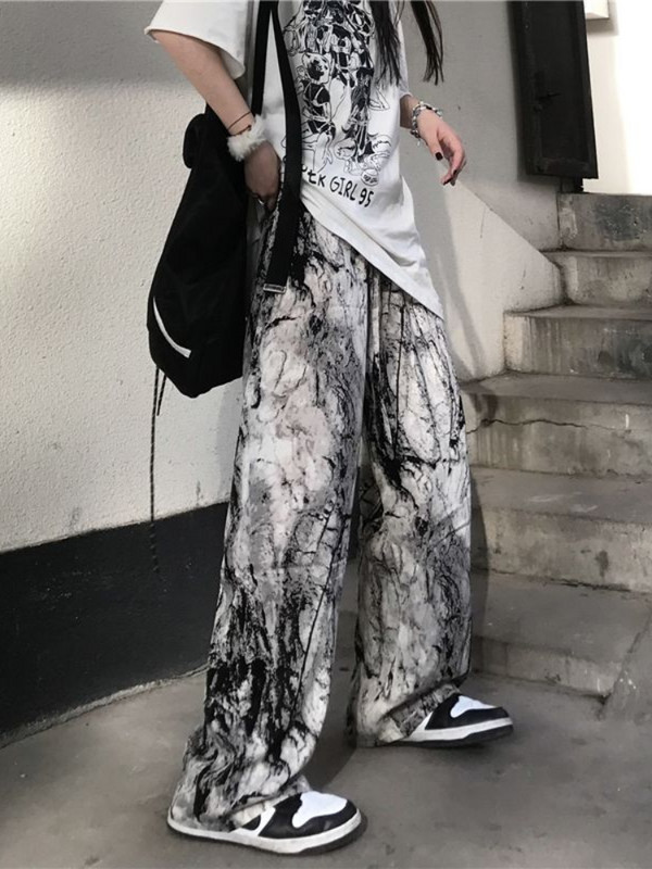 HOUZHOU Hippie Gothic Tie Dye crne fluidne hlače Ženske harajuku korejske hlače prekomjernih širokih nogavica Ženske široke trenirke