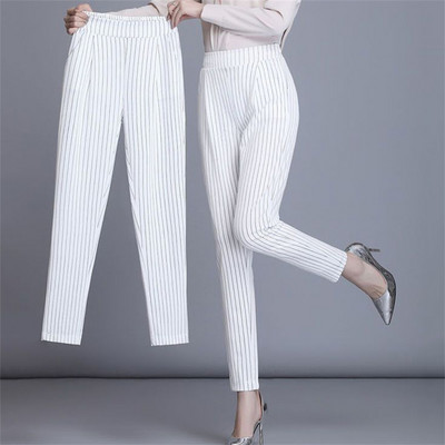 Korea kontori triibulised pliiatsipüksid naistele vabaaja õhukesed Pantlones High Wasit ametlikud haaremi püksid elegantsed Korea Spodnie 4xl Broek