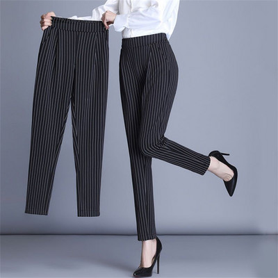 Korea kontori triibulised pliiatsipüksid naistele vabaaja õhukesed Pantlones High Wasit ametlikud haaremi püksid elegantsed Korea Spodnie 4xl Broek