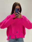 hirigin Kutas Megztas Moteriškas megztinis su skylutėmis ruduo, žiema, laisvas laisvalaikis moteriškas megztinis Madingas ilgomis rankovėmis moteriškas megztinis