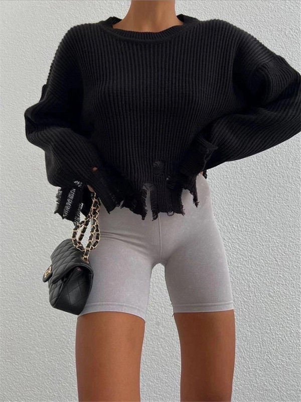 hirigin Kutas Megztas Moteriškas megztinis su skylutėmis ruduo, žiema, laisvas laisvalaikis moteriškas megztinis Madingas ilgomis rankovėmis moteriškas megztinis