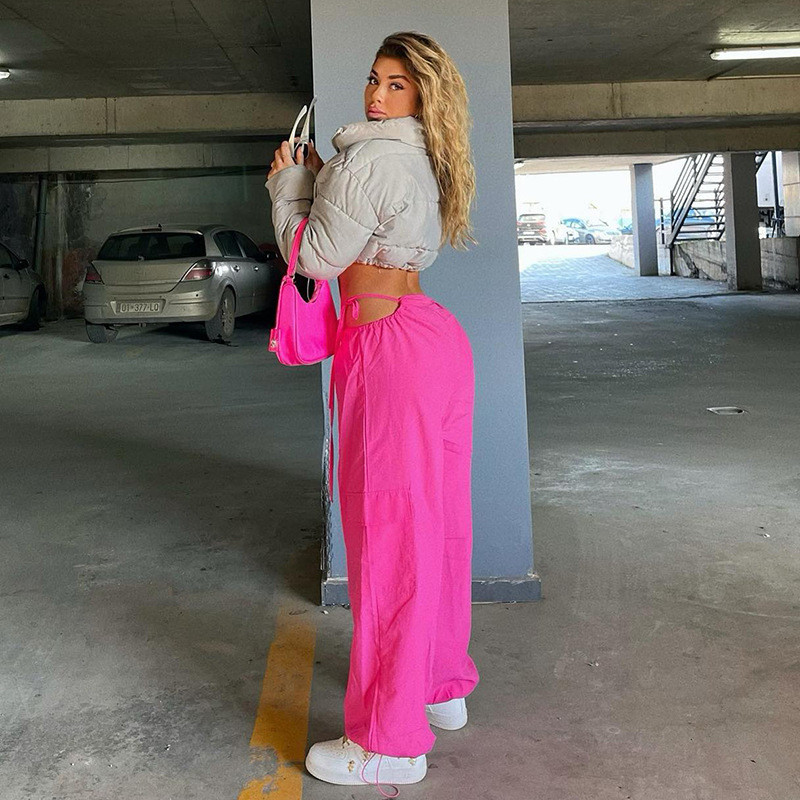 Pantaloni cargo sexy pentru femei, pantaloni cargo, Y2k, talie înaltă, îmbrăcăminte de stradă coreeană, pantaloni la modă pentru femei, pantaloni largi, roz, de vară, 2023