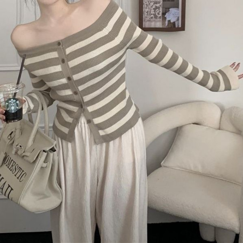 Kardigan za žene Proljetni pleteni kardigan s urezanim izrezom, tanak, sveobuhvatan, jednostavan, popularan, estetski dame, moderan BF kardigan Ženski