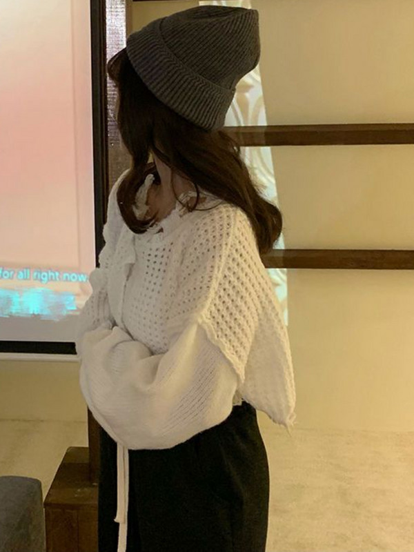 Cardigane pentru femei, simplu pentru petrecere a timpului liber, toamnă, largi, îmbrăcăminte de stradă, solidă, populară, mânecă lanternă, creativitate, cu gâtul în formă de O, Ulzzang, birou, toate se potrivesc