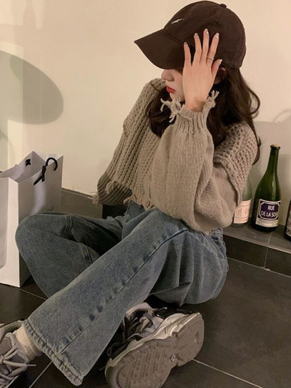 Cardigane pentru femei, simplu pentru petrecere a timpului liber, toamnă, largi, îmbrăcăminte de stradă, solidă, populară, mânecă lanternă, creativitate, cu gâtul în formă de O, Ulzzang, birou, toate se potrivesc