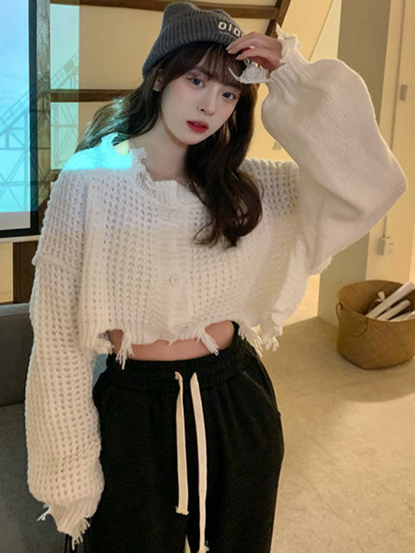 Cardigane pentru femei, simplu pentru petrecere a timpului liber, toamnă, largi, îmbrăcăminte de stradă, solidă, populară, mânecă lanternă, creativitate, cu gâtul în formă de O, Ulzzang, birou, toate se potrivesc