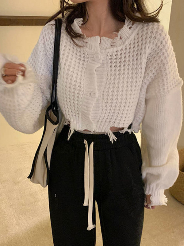 Cardigane pentru femei, simplu pentru petrecere a timpului liber, toamnă, largi, îmbrăcăminte de stradă, solidă, populară, mânecă lanternă, creativitate, cu gâtul în formă de O, Ulzzang, birou, toate se potrivesc