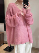 Jesen Zima Elegantni novi proljetni pulover za slobodno vrijeme Sweet OL Streetwear Pleteni puloveri Ženske jednostavne jednobojne majice s V-izrezom