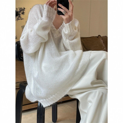 Jesen Zima Elegantni novi proljetni pulover za slobodno vrijeme Sweet OL Streetwear Pleteni puloveri Ženske jednostavne jednobojne majice s V-izrezom