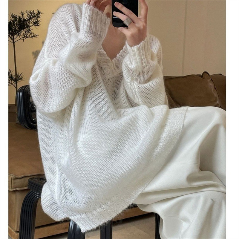 Jesen Zima Elegantni novi proljetni pulover za slobodno vrijeme Sweet OL Streetwear Pleteni puloveri Ženske jednostavne jednobojne majice s V-izrezom