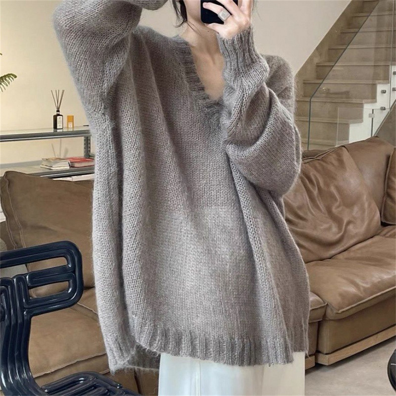 Jesen Zima Elegantni novi proljetni pulover za slobodno vrijeme Sweet OL Streetwear Pleteni puloveri Ženske jednostavne jednobojne majice s V-izrezom