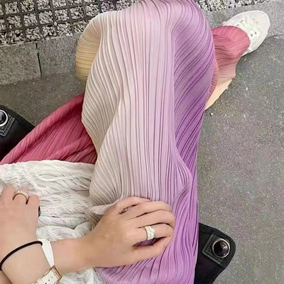 Kahevärvilised gradient laiad püksid 2023 kevadsuvi jääsiidist plisseeritud elastsed kõrge vöökohaga lahtised drapeed sirged püksid naiste püksid