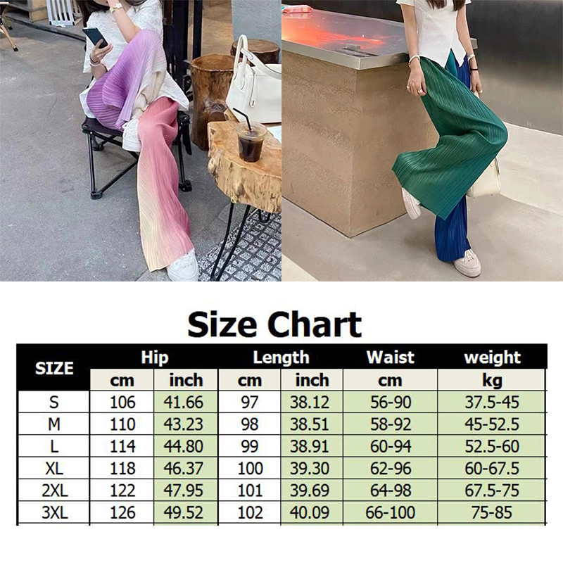 Kahevärvilised gradient laiad püksid 2023 kevadsuvi jääsiidist plisseeritud elastsed kõrge vöökohaga lahtised drapeed sirged püksid naiste püksid