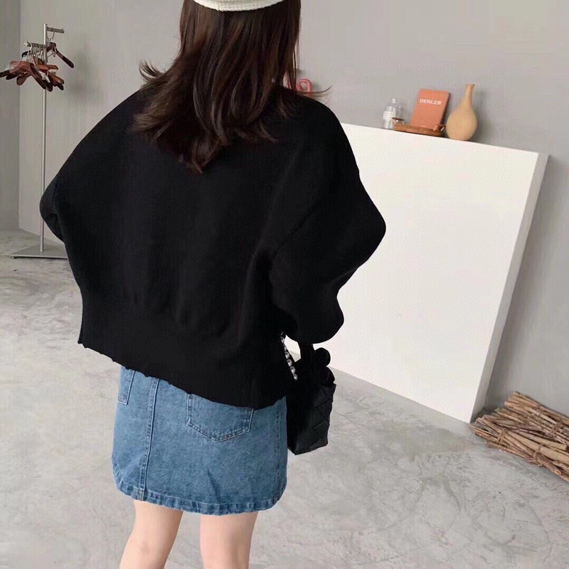 Ženski šik novi kardigan za pletenje s O ovratnikom Jesenski ženski modni biserni obrub dugih rukava Labavi topli, ležerni džemper kaput