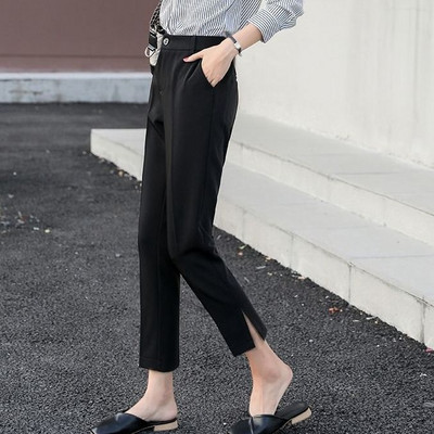 Crne kratke hlače široke ležerne harlan hlače visokog struka ravne hlače s podijeljenim nogavicama ženski ljetni novi stil