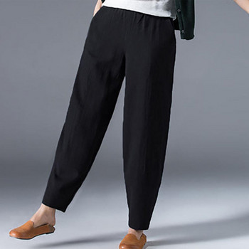 Μαλακό γυναικείο παντελόνι μονόχρωμο M-3XL Γυναικεία casual παντελόνια Οικιακή ενδυμασία Λινό παντελόνι που απορροφά τον ιδρώτα
