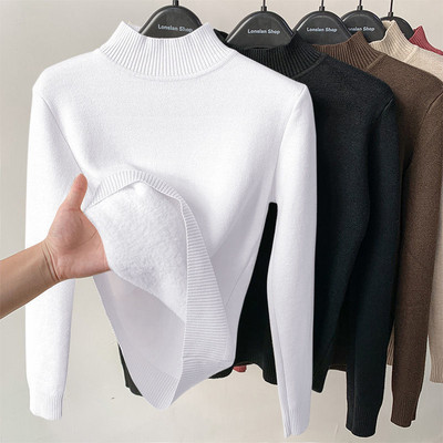 Naiste kampsun, uus fliisist poolkilpkaelusega kaelusega särk Korea moe soe trikotaaž Topid Basic Pullover-kampsun naistele