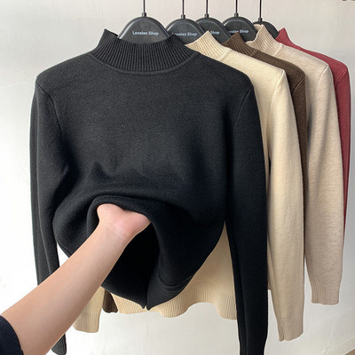 Naiste kampsun, uus fliisist poolkilpkaelusega kaelusega särk Korea moe soe trikotaaž Topid Basic Pullover-kampsun naistele