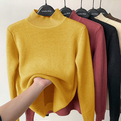 Naiste kampsun, uus fliisist poolkilpkaelusega kaelusega särk Korea moe soe trikotaaž Topid Basic Pullover-kampsun naistele