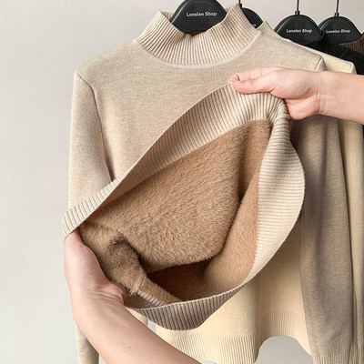 Naiste kampsun, uus fliisist poolkilpkaelusega kaelusega särk Korea moe soe trikotaaž Topid Basic Pullover-kampsun naistele