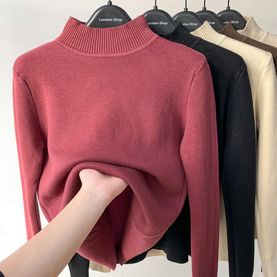 Naiste kampsun, uus fliisist poolkilpkaelusega kaelusega särk Korea moe soe trikotaaž Topid Basic Pullover-kampsun naistele