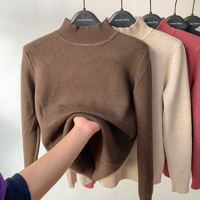 Naiste kampsun, uus fliisist poolkilpkaelusega kaelusega särk Korea moe soe trikotaaž Topid Basic Pullover-kampsun naistele