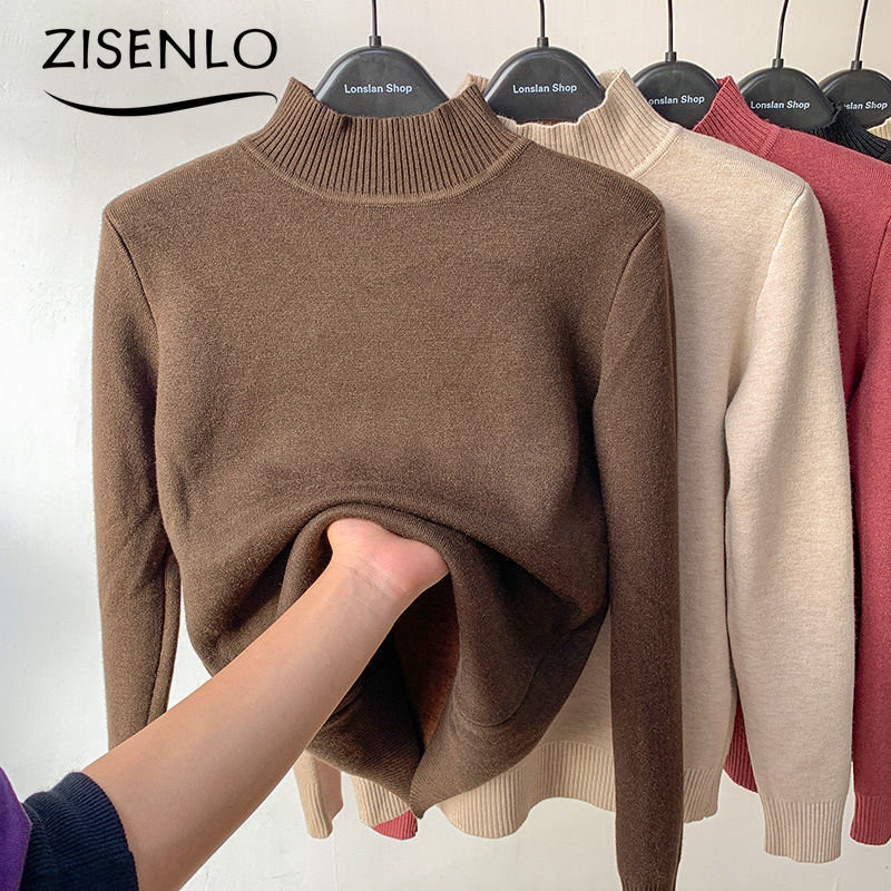 Ženski džemper Nova majica s donjim dijelom s ovratnikom i ovratnikom od flisa, korejska modna topla pletenina, gornji dijelovi Basic pulover džemper