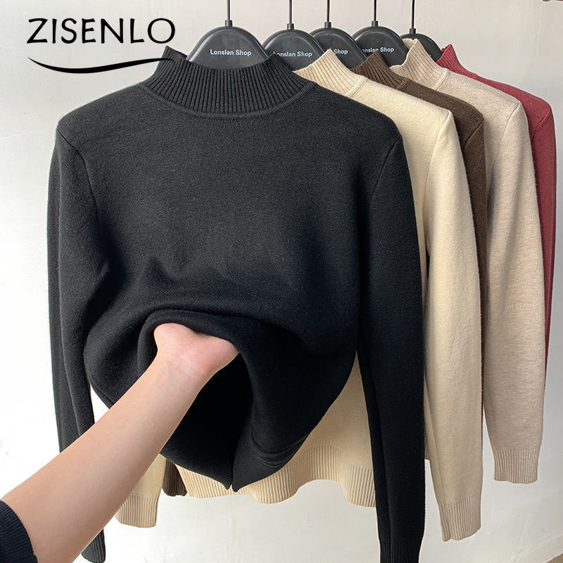 Ženski džemper Nova majica s donjim dijelom s ovratnikom i ovratnikom od flisa, korejska modna topla pletenina, gornji dijelovi Basic pulover džemper