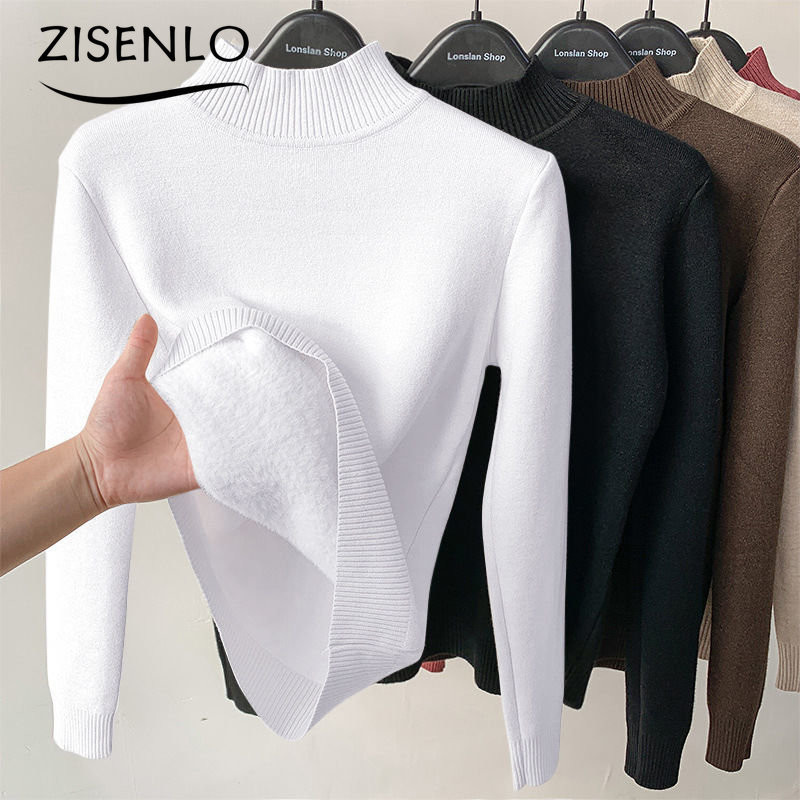Ženski džemper Nova majica s donjim dijelom s ovratnikom i ovratnikom od flisa, korejska modna topla pletenina, gornji dijelovi Basic pulover džemper