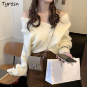 Ženski džemperi Ukršteni Nepravilno izrezani Nježni jednobojni puloveri Temperamentna pletiva s otvorenim ramenima Slatki korejski seksi