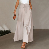Lucyever ženske jednobojne ležerne hlače s elastičnim visokim strukom širokih nogavica Ženske ljetne 2023. Udobne široke hlače na vezanje