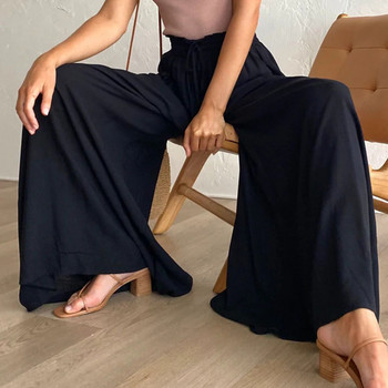 Lucyever Γυναικείο μονόχρωμο casual παντελόνι Ελαστικό ψηλόμεσο παντελόνι με φαρδύ πόδι Γυναικείο 2023 Άνετο παντελόνι με κορδόνια