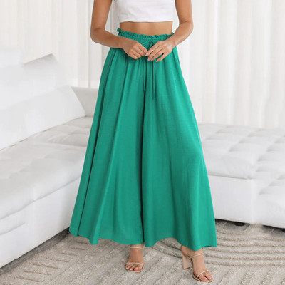 Lucyever ženske jednobojne ležerne hlače s elastičnim visokim strukom širokih nogavica Ženske ljetne 2023. Udobne široke hlače na vezanje