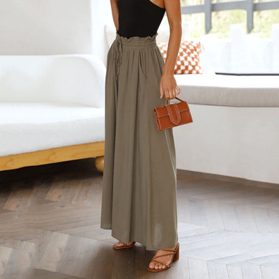 Lucyever ženske jednobojne ležerne hlače s elastičnim visokim strukom širokih nogavica Ženske ljetne 2023. Udobne široke hlače na vezanje