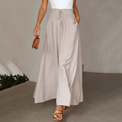 Lucyever ženske jednobojne ležerne hlače s elastičnim visokim strukom širokih nogavica Ženske ljetne 2023. Udobne široke hlače na vezanje
