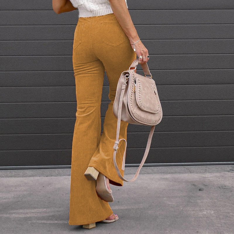 Ležerne jednobojne hlače s dugmadima i visokim strukom, ulična odjeća, jesen, samt, patchwork, dvostruki džepovi na leđima, ženske široke hlače