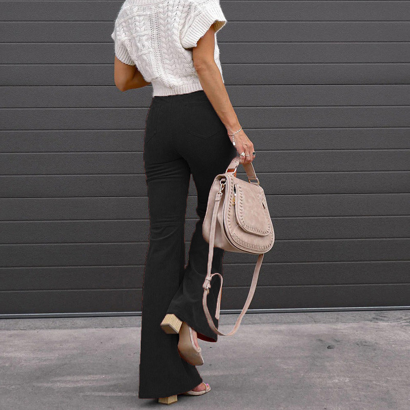 Ležerne jednobojne hlače s dugmadima i visokim strukom, ulična odjeća, jesen, samt, patchwork, dvostruki džepovi na leđima, ženske široke hlače