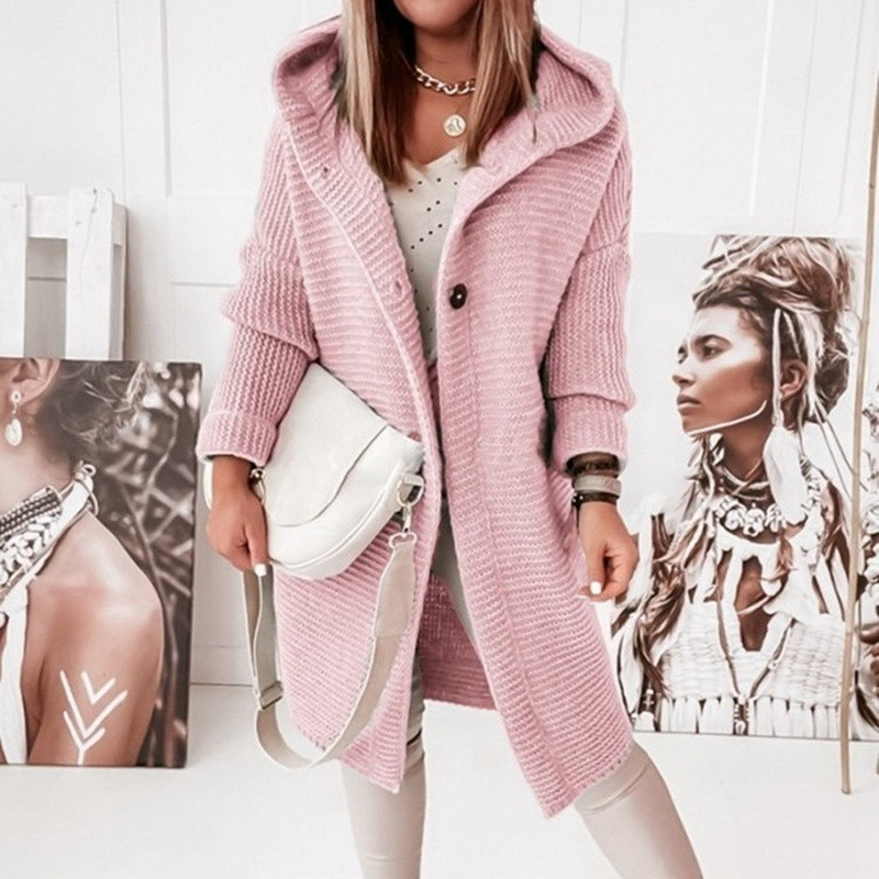 Ženski sveobuhvatni kardigan srednje dužine Korejski modni široki džemperi s šišmiš rukavima Jesenski široki pulover s kapuljačom Ženska jakna