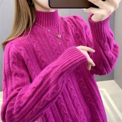 Moteriškas megztinis su briaunomis ruduoliu, žieminis, storas megztinis laisvas laisvalaikis ilgomis rankovėmis, šiltas megztinis su minkštu dugnu