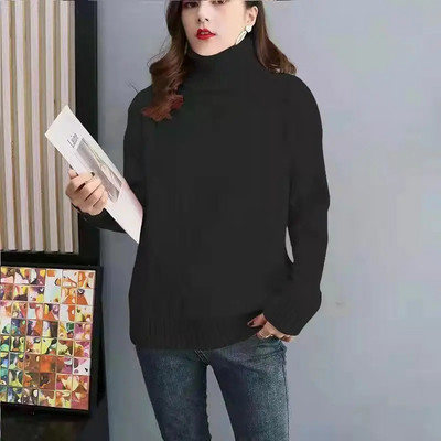 Γυναικεία πλεκτά μπλουζάκια με χοντρά ζιβάγκο Κορεάτικο casual χαλαρό ζεστό πουλόβερ με ζιβάγκο Μαλακό πλεκτό πουλόβερ με κάτω πάτο Νέο