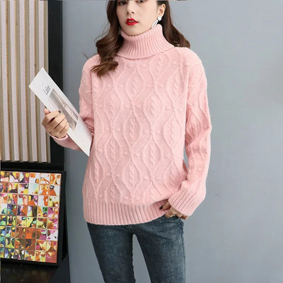 Γυναικεία πλεκτά μπλουζάκια με χοντρά ζιβάγκο Κορεάτικο casual χαλαρό ζεστό πουλόβερ με ζιβάγκο Μαλακό πλεκτό πουλόβερ με κάτω πάτο Νέο