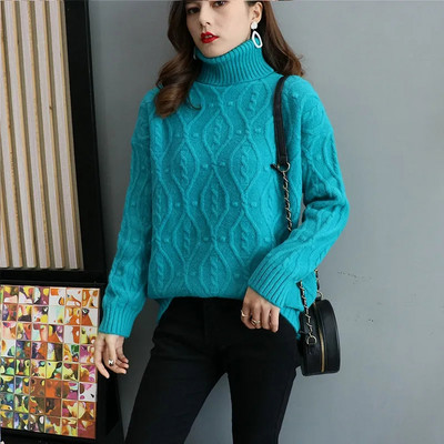 Γυναικεία πλεκτά μπλουζάκια με χοντρά ζιβάγκο Κορεάτικο casual χαλαρό ζεστό πουλόβερ με ζιβάγκο Μαλακό πλεκτό πουλόβερ με κάτω πάτο Νέο