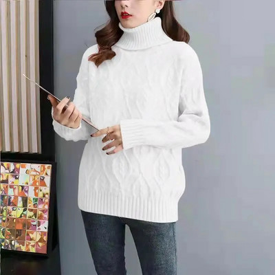 Γυναικεία πλεκτά μπλουζάκια με χοντρά ζιβάγκο Κορεάτικο casual χαλαρό ζεστό πουλόβερ με ζιβάγκο Μαλακό πλεκτό πουλόβερ με κάτω πάτο Νέο