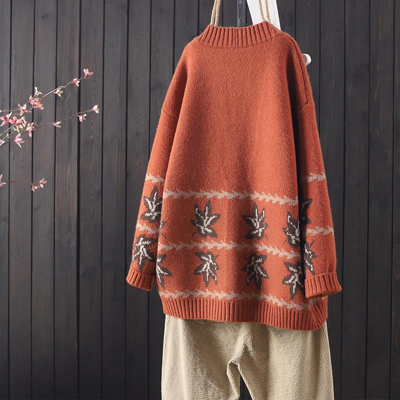 Retro pleteni kardigan s v-izrezom i javorovim lišćem 2023, proljeće i jesen, novi široki modni džemper jakna, ženski kardigan s gumbima