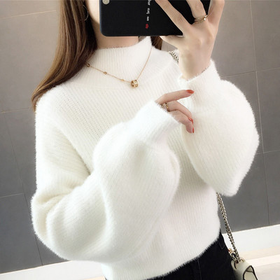 Kratki pulover Ljubičasti Jednobojni Kawaii Mekani Vuneni Zimski Djevojački Moher Jesenski Pulover Lantern Rukavi Labavi Kašmir Pleteni Baršun