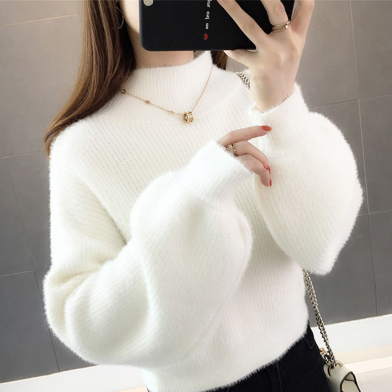 Kratki pulover Ljubičasti Jednobojni Kawaii Mekani Vuneni Zimski Djevojački Moher Jesenski Pulover Lantern Rukavi Labavi Kašmir Pleteni Baršun