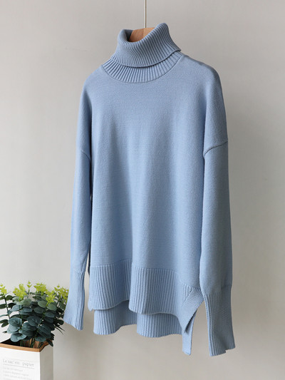 Ružičasto crvena zimska ženska pletena dolčevita Top Basic Oversize vrećasti pulover Ženski mekani debeli topli pulover s prorezom sa strane Novo